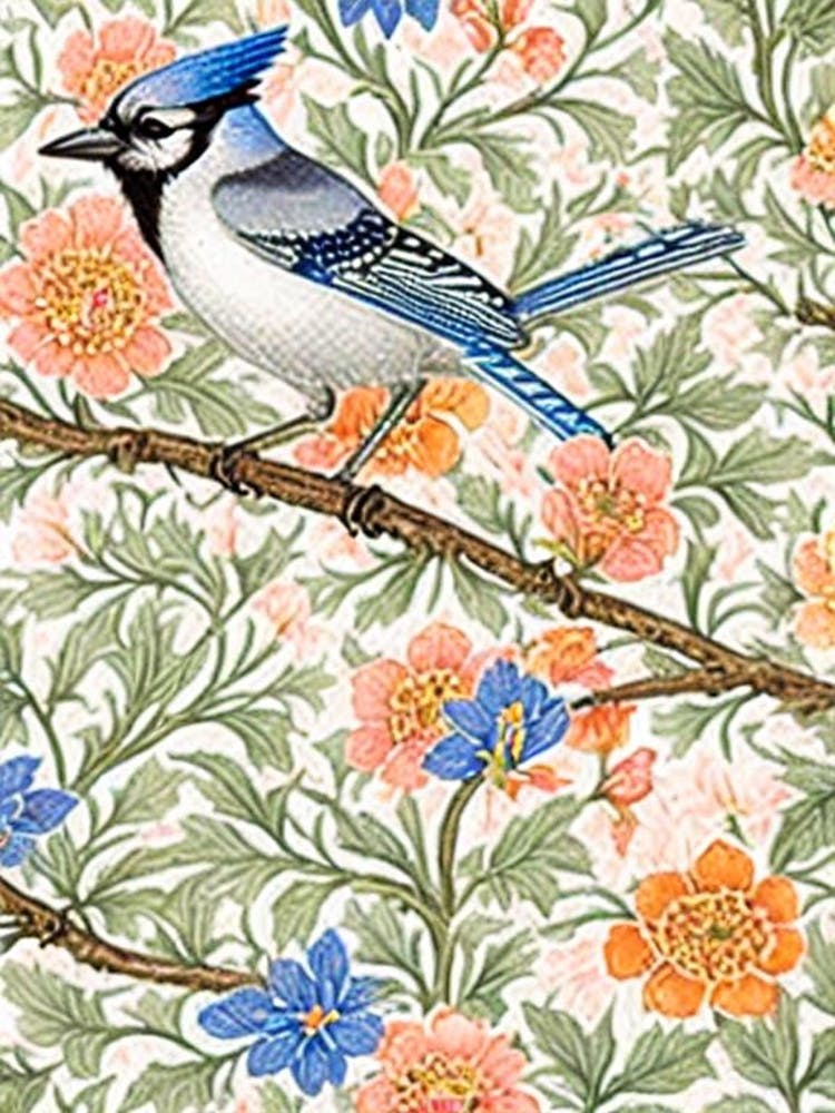 Blue Jay 2 William Morris Style Bird