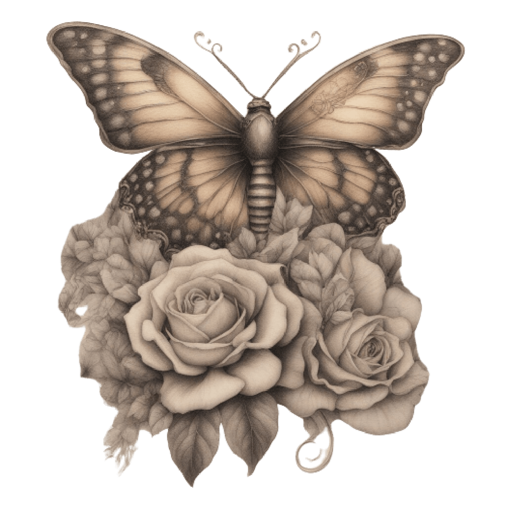 Butterfly And Roses