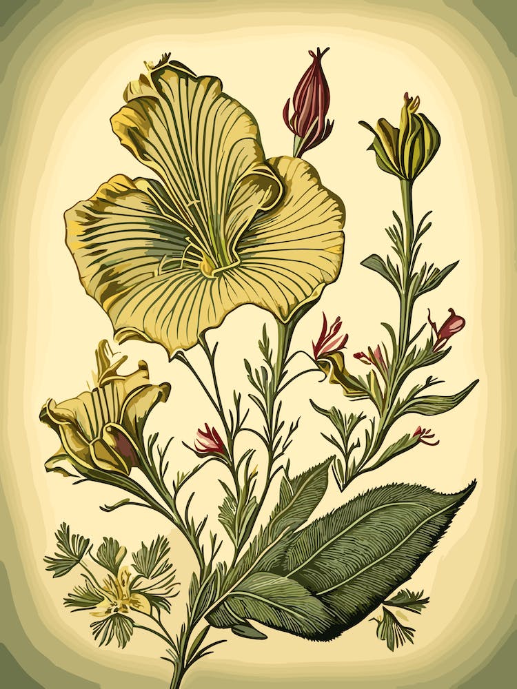 Evening Primrose Wildflower Vintage Botanical 1