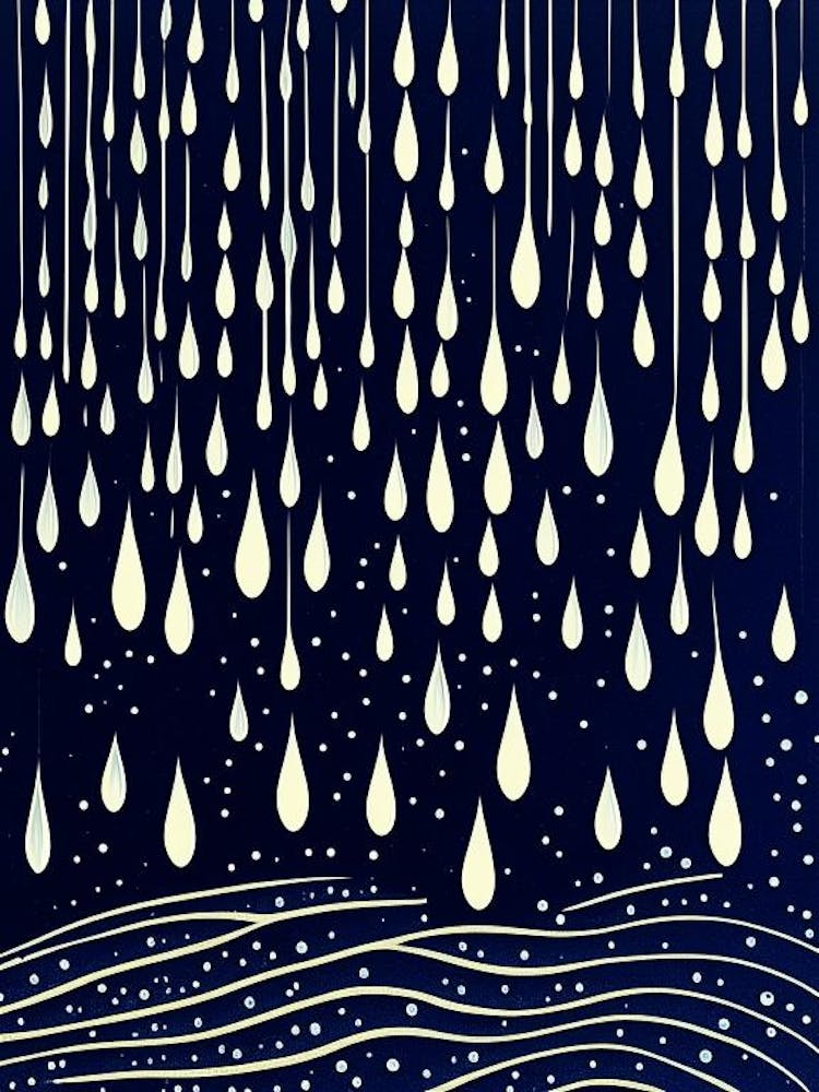 Water Droplets Waterscape Linocut 1