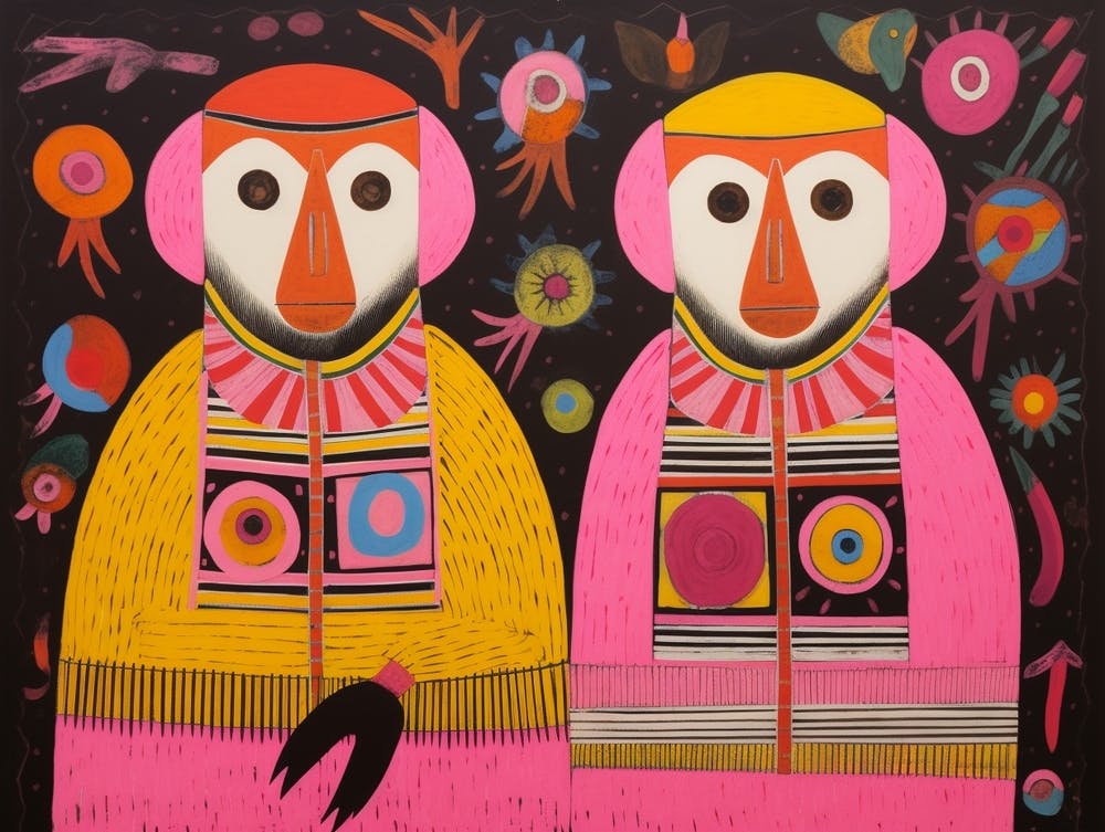 White Faced Capuchin 1 Folk Style Animal Illustration