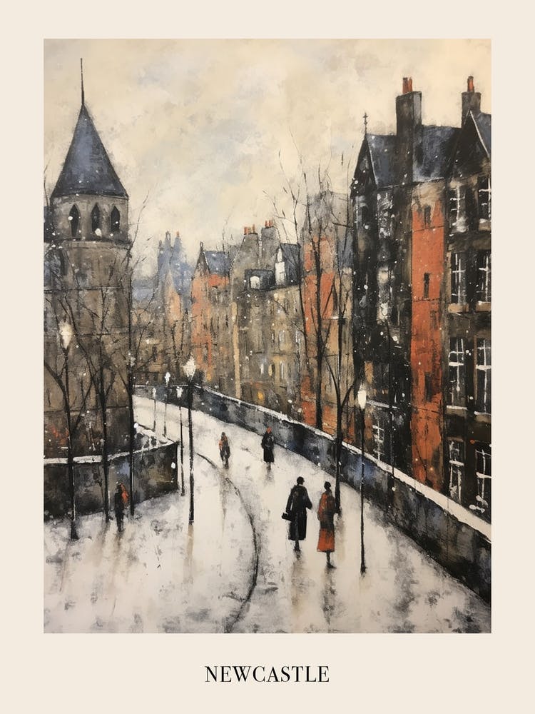 Vintage Winter Painting Poster Newcastle United Kingdom