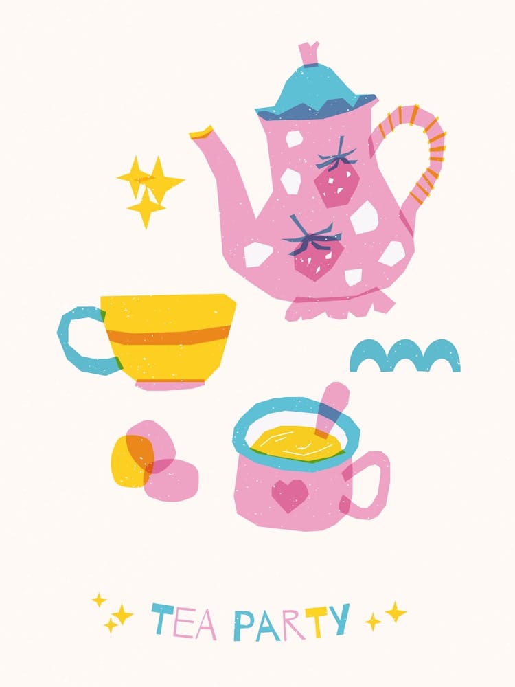 Colorful Tea Party Risograph