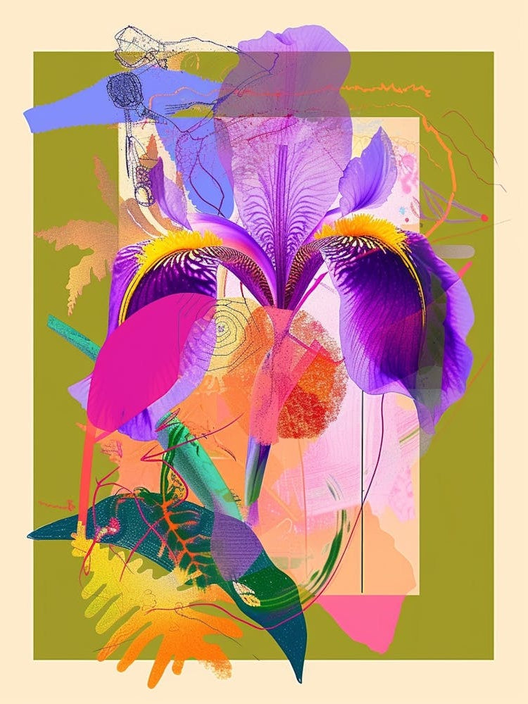Iris 2 Neon Flower Collage