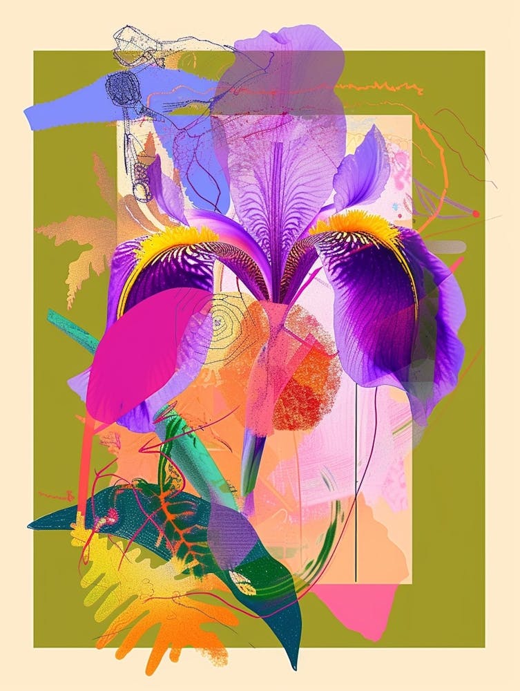 Iris 2 Neon Flower Collage