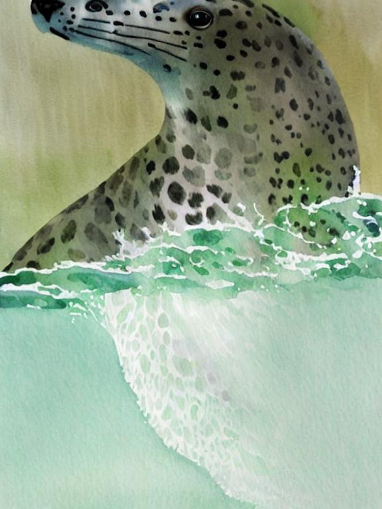 Aquarelle de Phoque Léopard Façon Livre de Contes