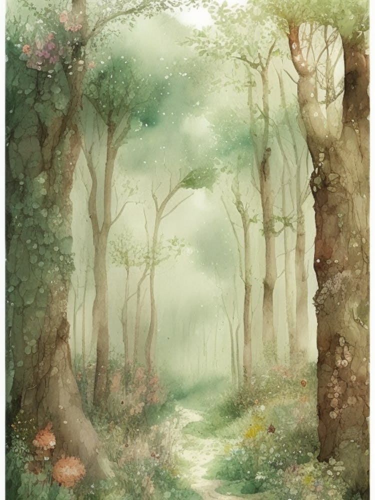 Watercolor Forest Path