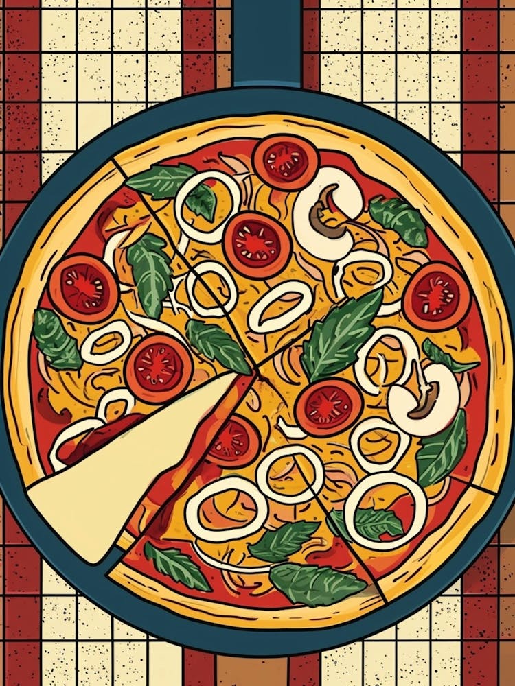 Gourmet Pizza On A Tiled Background 2