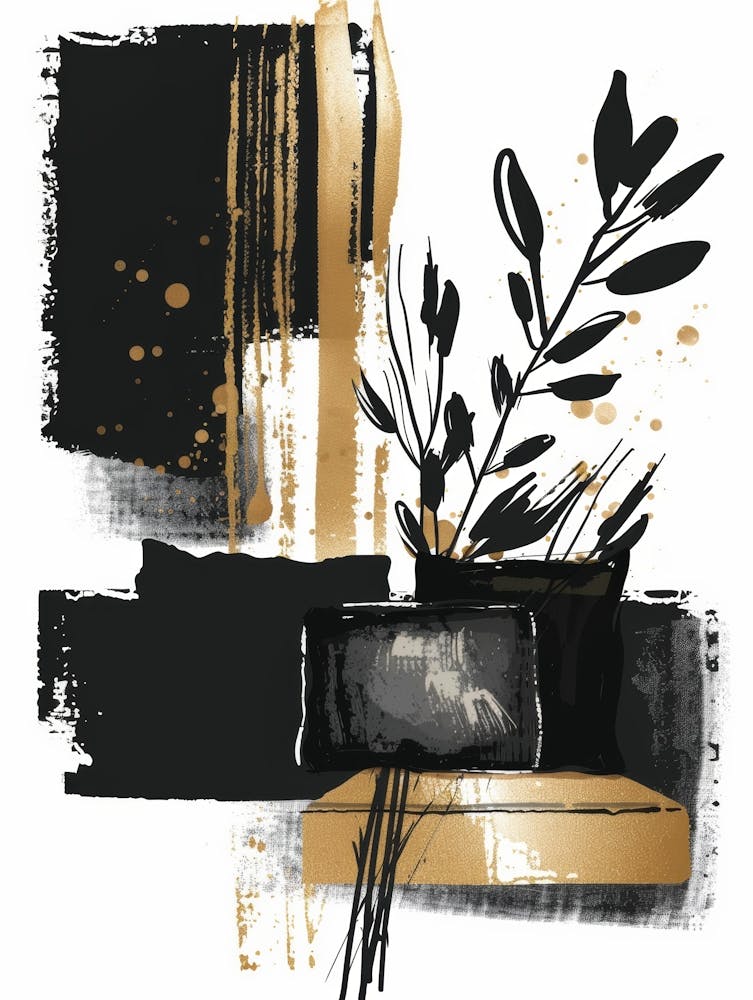 Abstract Black And Gold Painting 14