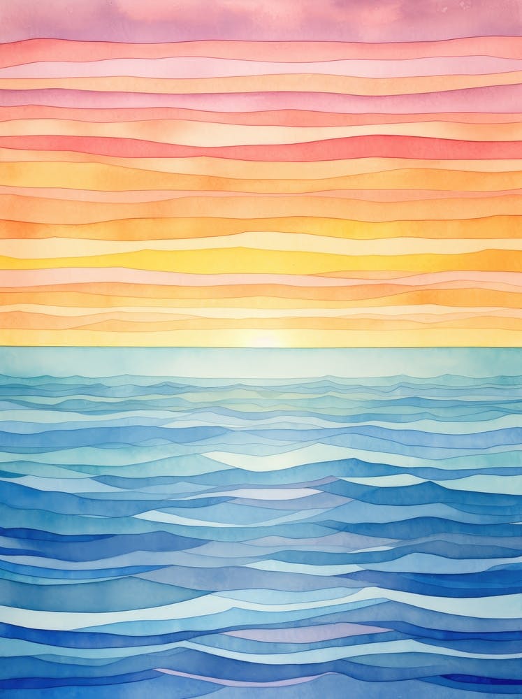 Watercolor Ocean Sunset Background