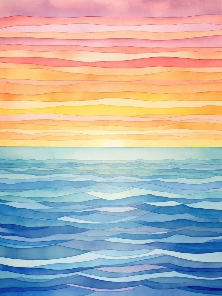 Watercolor Ocean Sunset Background