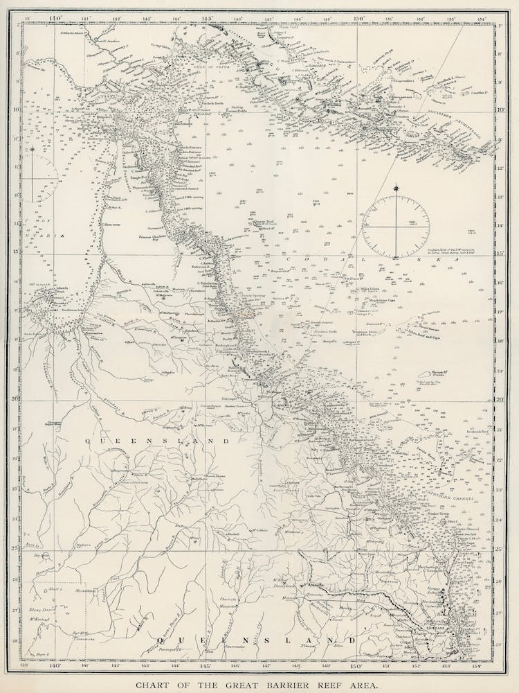 Chart Of The Great Barrier Reef Area From The Great Barrier Reef Of Australia (1893)