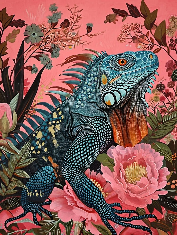 Floral Animal Painting Iguana 1