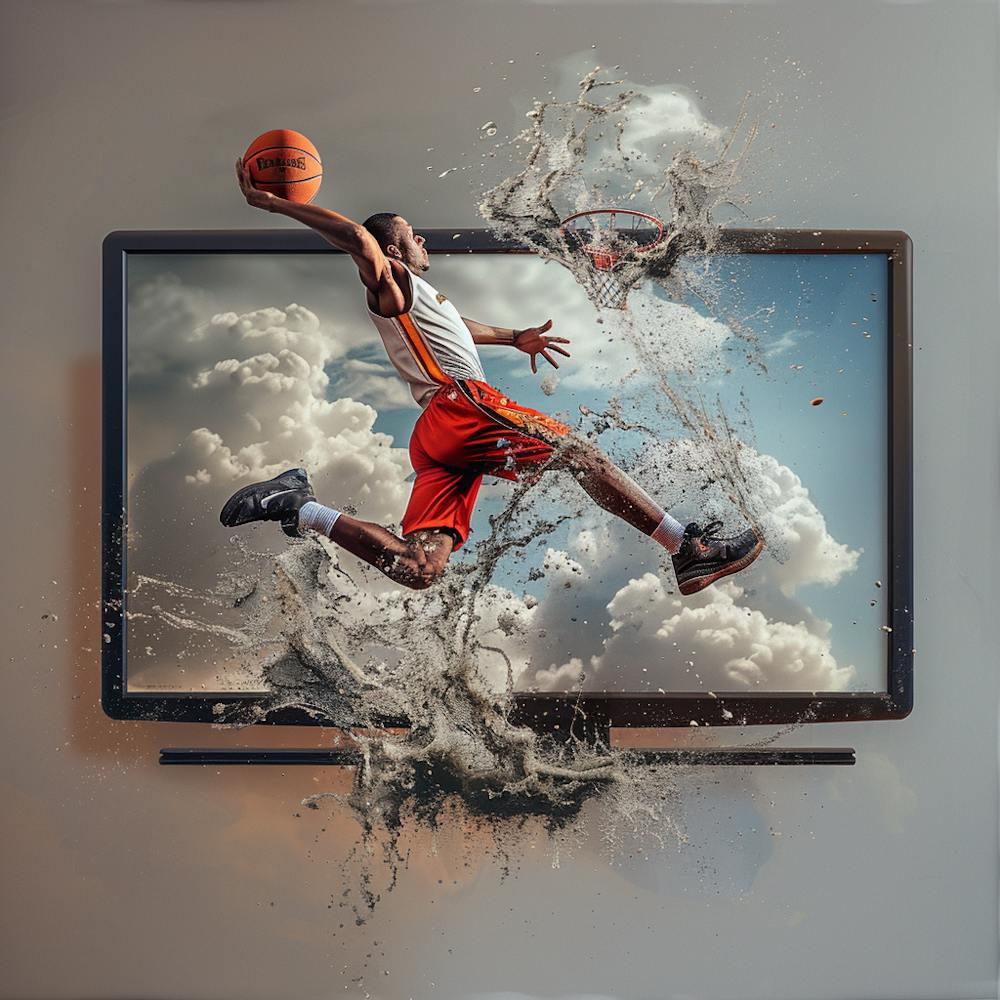 Basketball Player Jumping On Tv