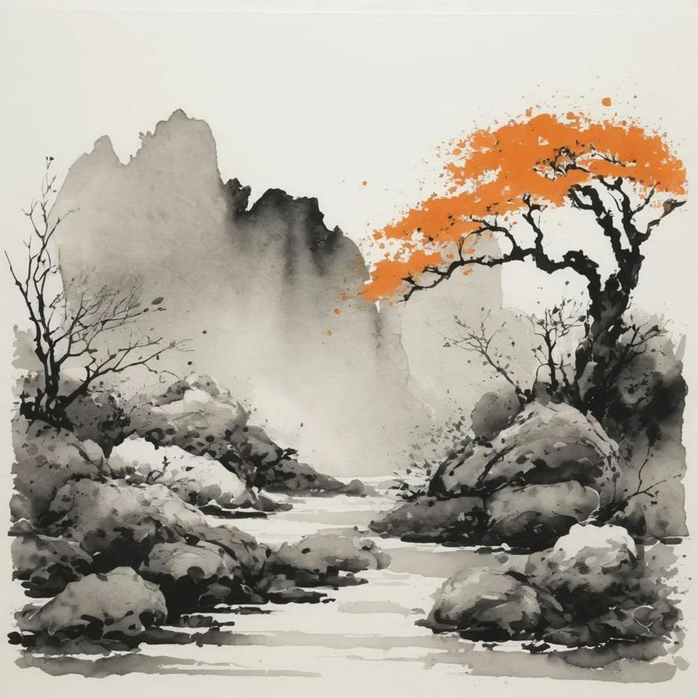Asian Tree Watercolor Painting