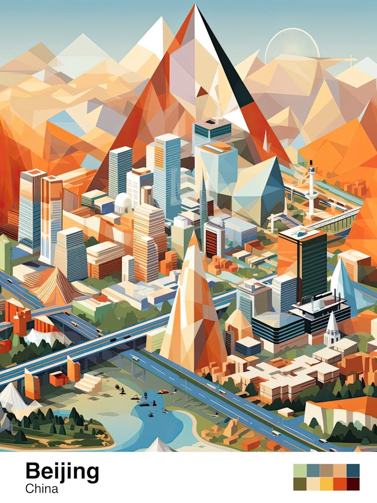 Beijing, China, Geometric Illustration 3 Poster