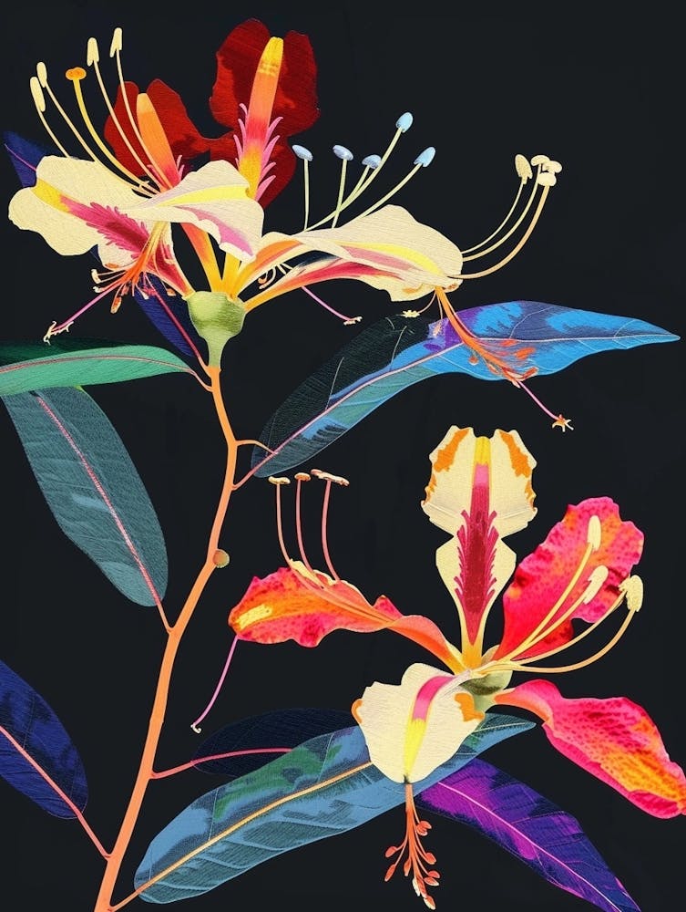 Neon Flowers On Black Peacock Flower 4