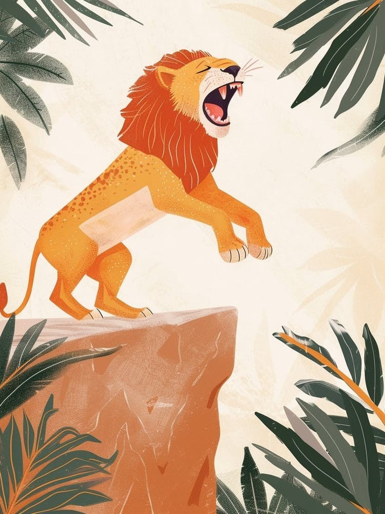 African Lion Roaring On A Cliff Illustration 4