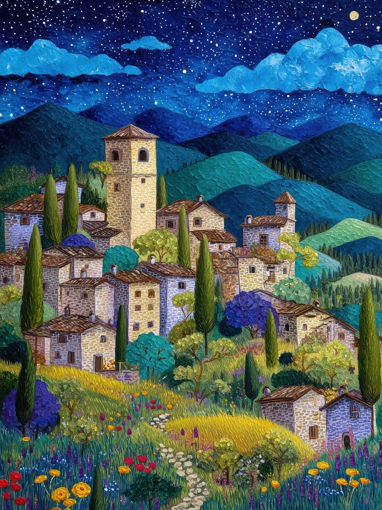 Tuscan Village At Night