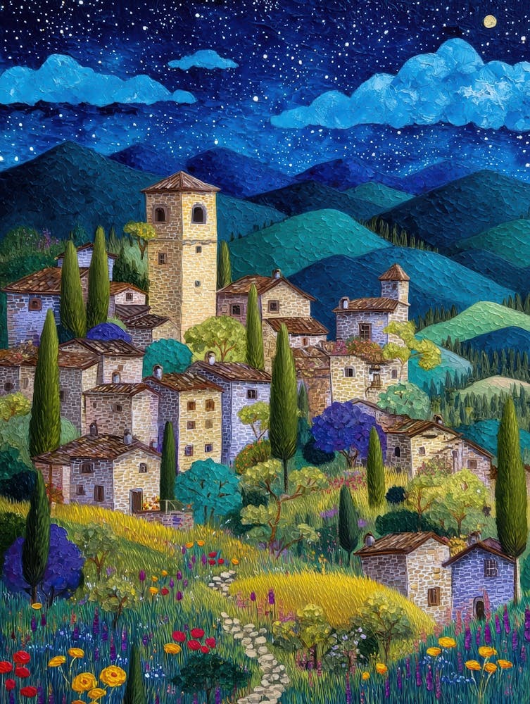 Tuscan Village At Night