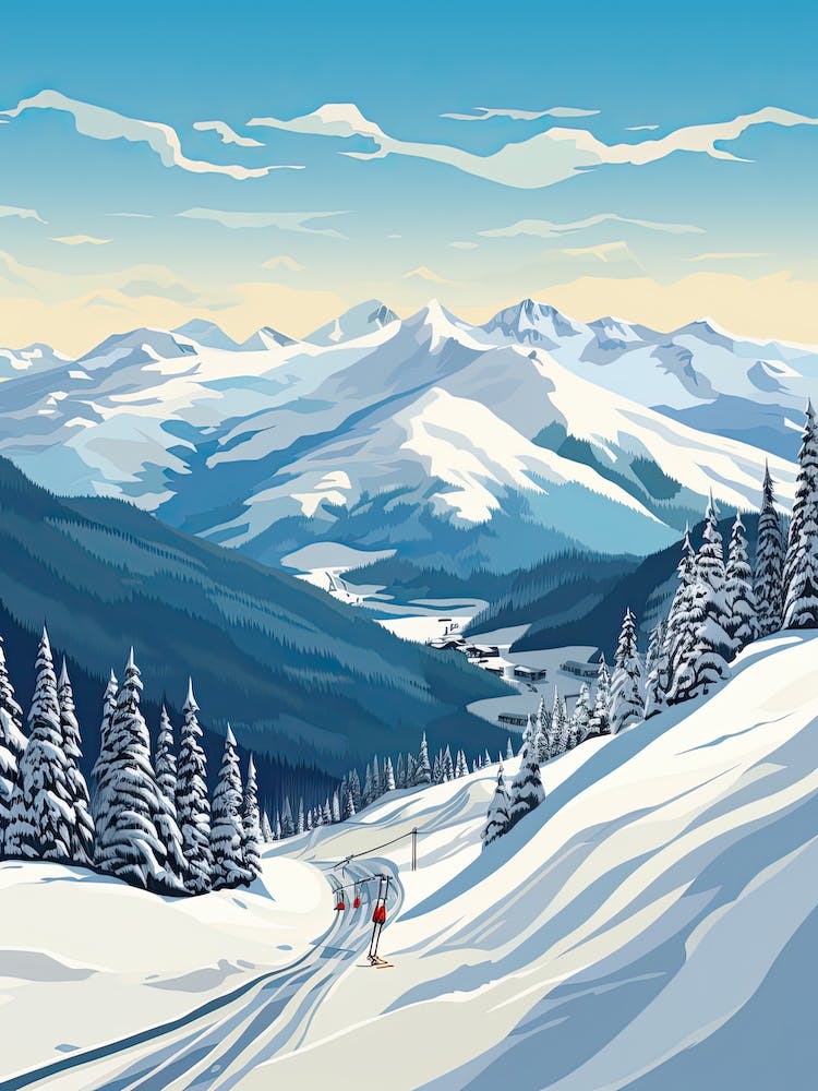 Whistler Blackcomb   British Columbia, Canada, Ski Resort Illustration 6 Simple Style