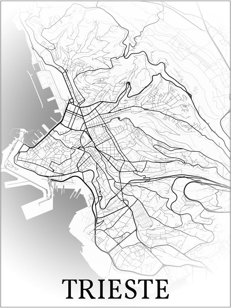 Trieste, Italy, City Map, Black And White Fade Design