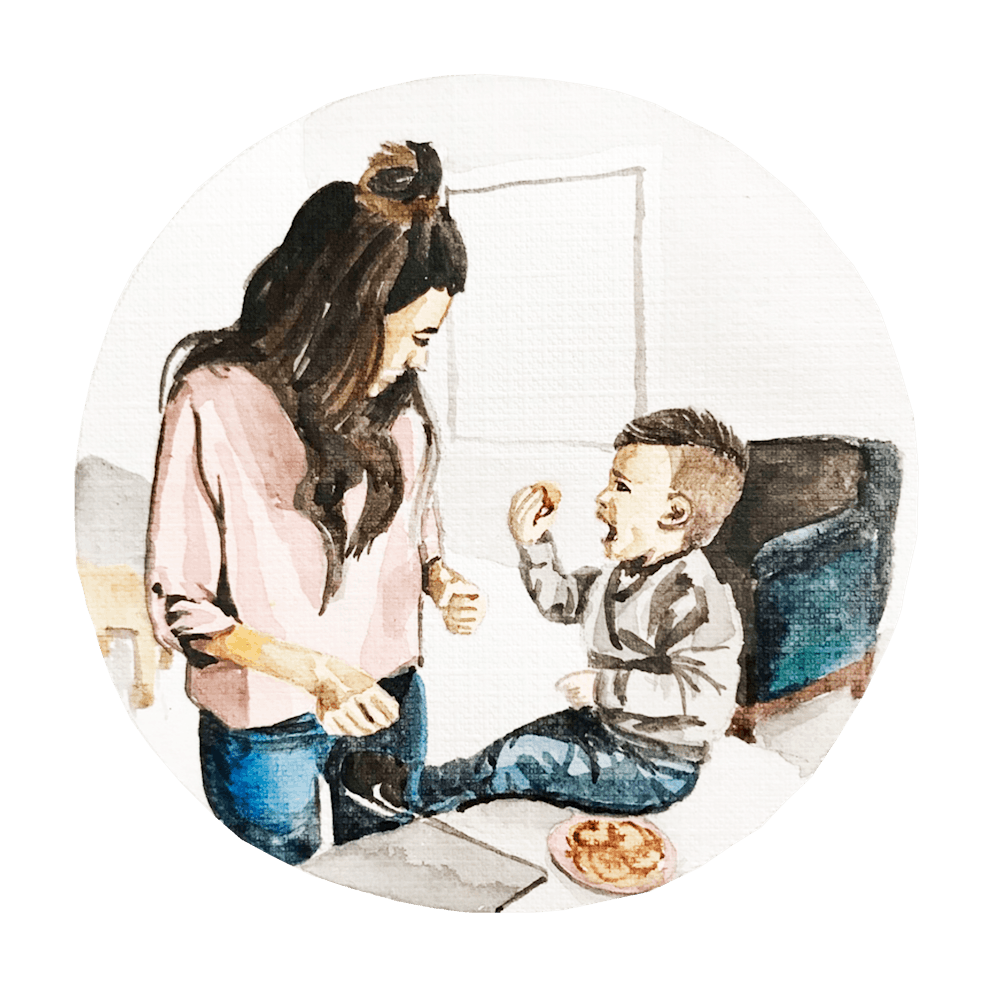 Mother And Son Eating Pizza