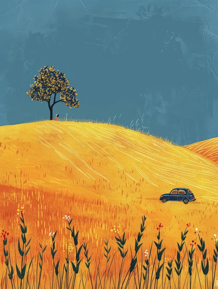 Car In The Field Canvas Print