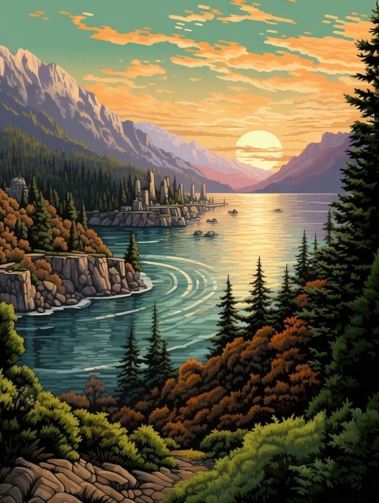 Lake Chelan Washington Pointillism 8