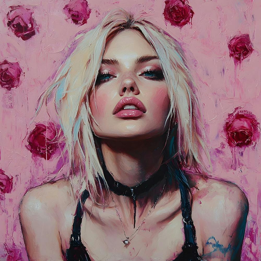Punk Blonde Woman And Pink Roses 3