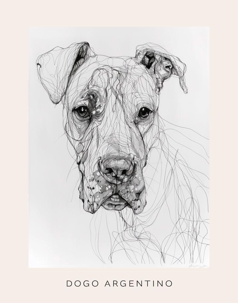 Dogo Argentino Dog Line Sketch 3 Poster
