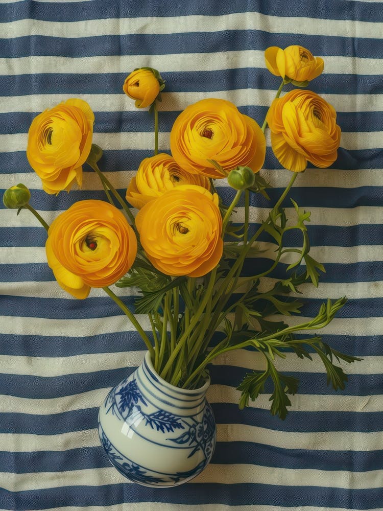 Ranunculus Flowers On A Table   Contemporary Illustration 3