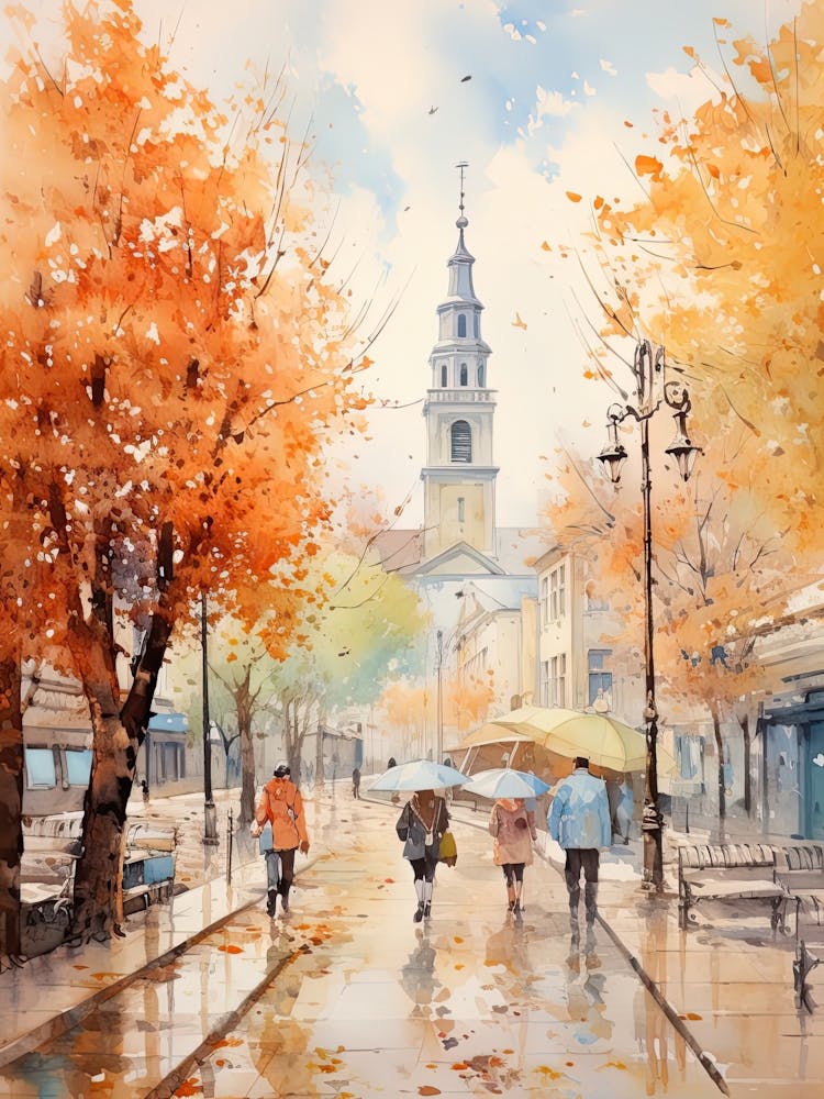 Bratislava Slovakia In Autumn Fall, Watercolour 1