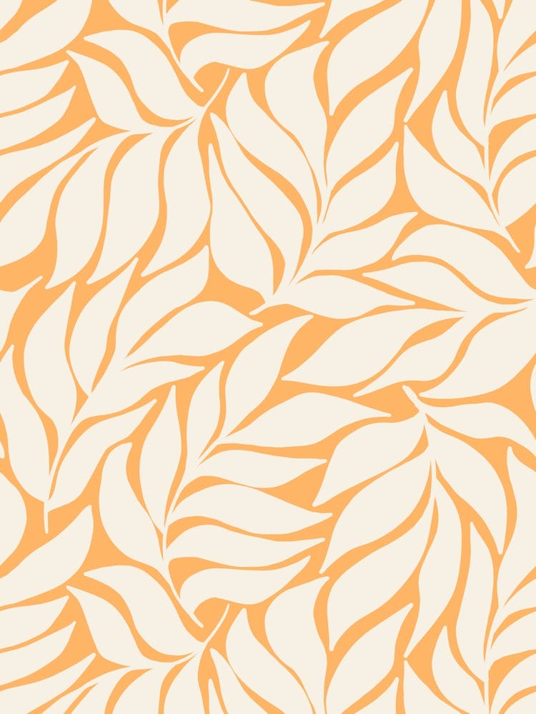 Cream White Wavy Tropical Leaves on Orange