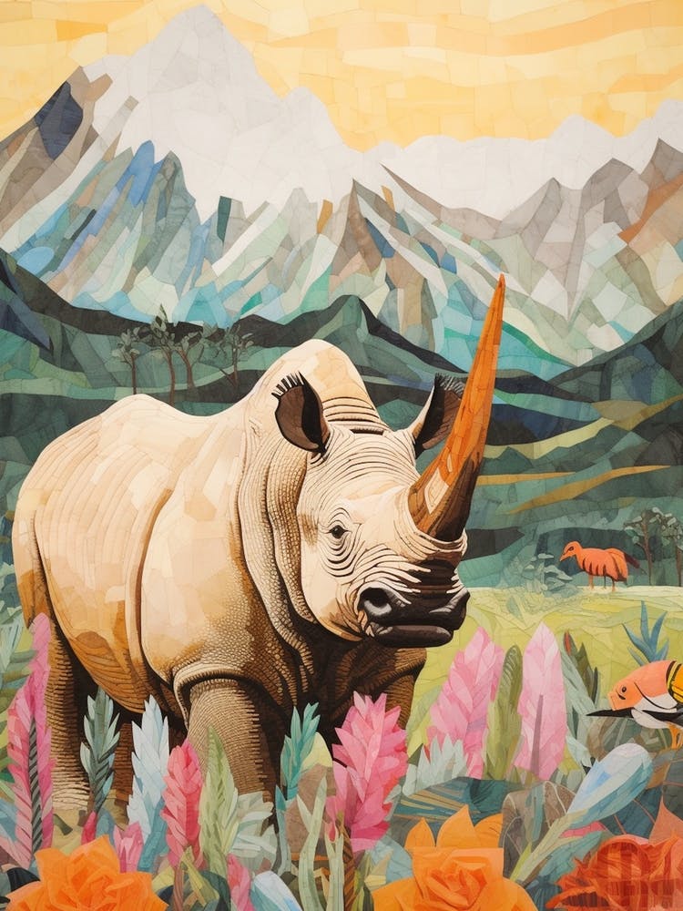 Rhino With Flowers & Plants 15