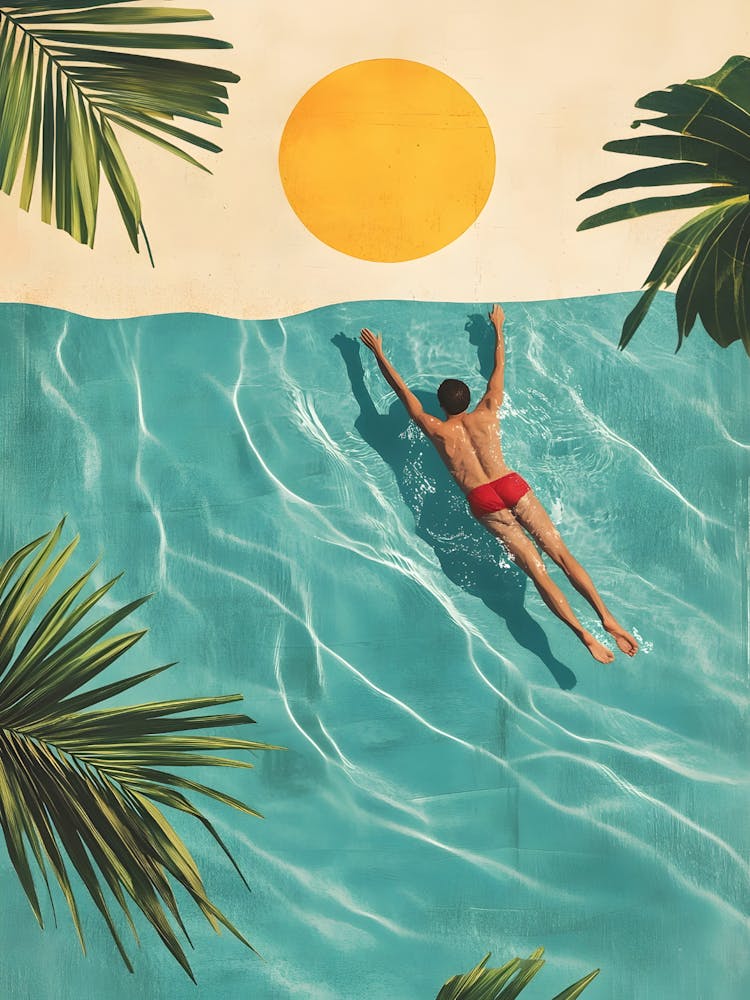 Man Swims In The Ocean