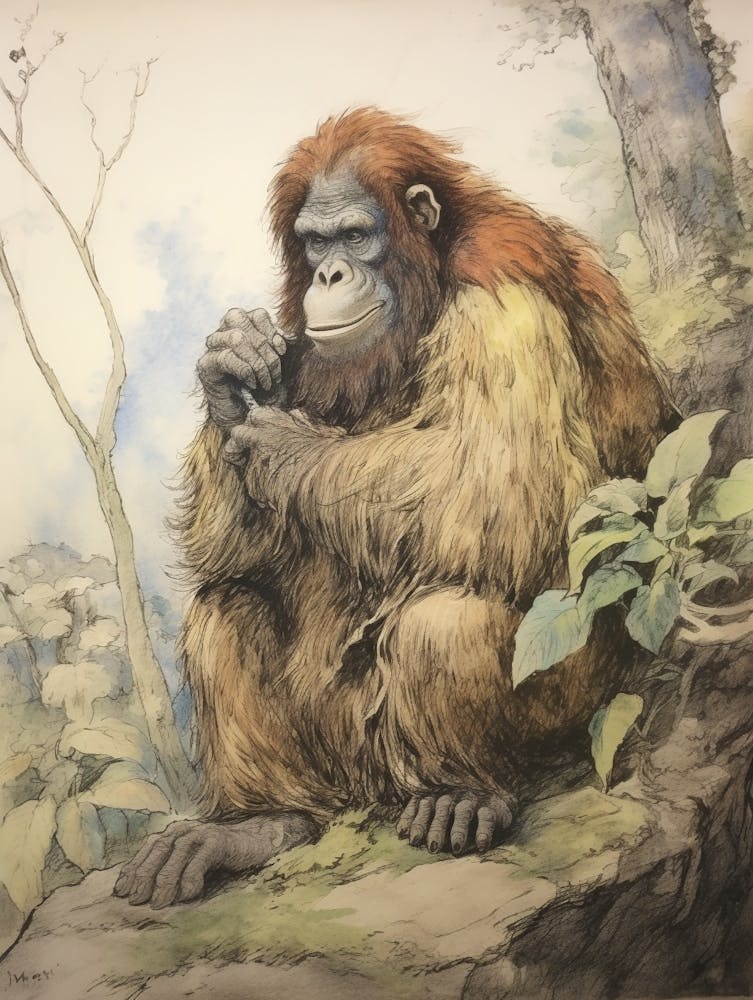Animal de Conte Aquarelle Orang-outan