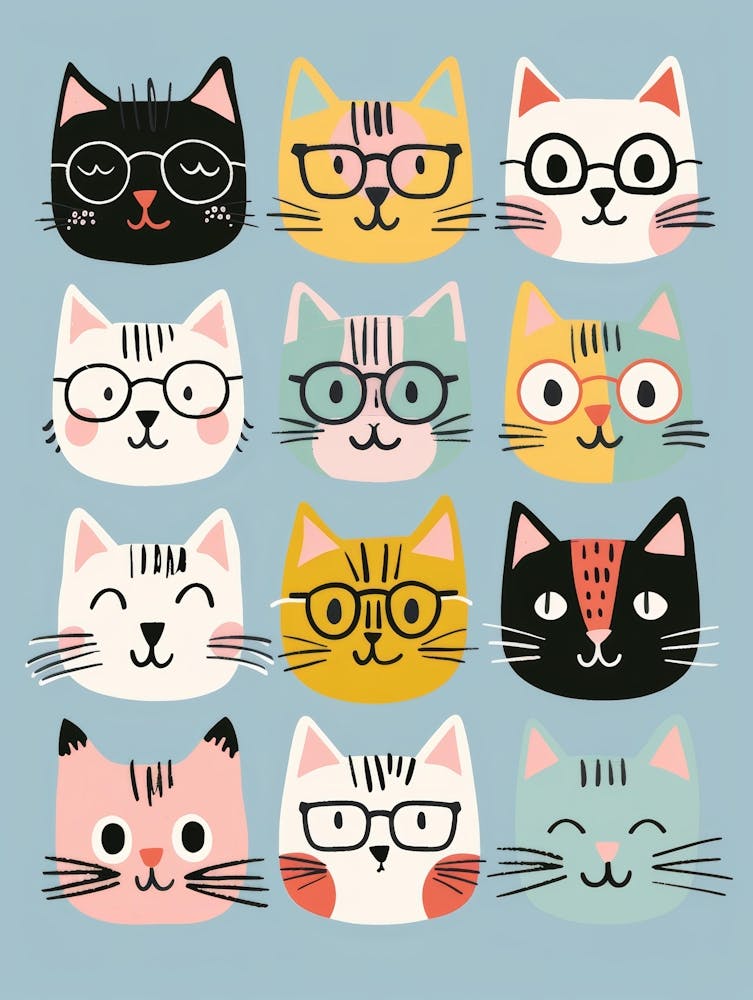 Cartoon Cats With Glasses