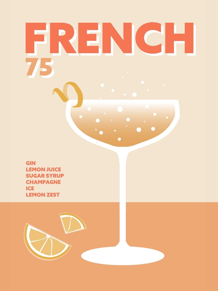 French 75 Cocktail Champagne Prosecco Colourful Kitchen Wall