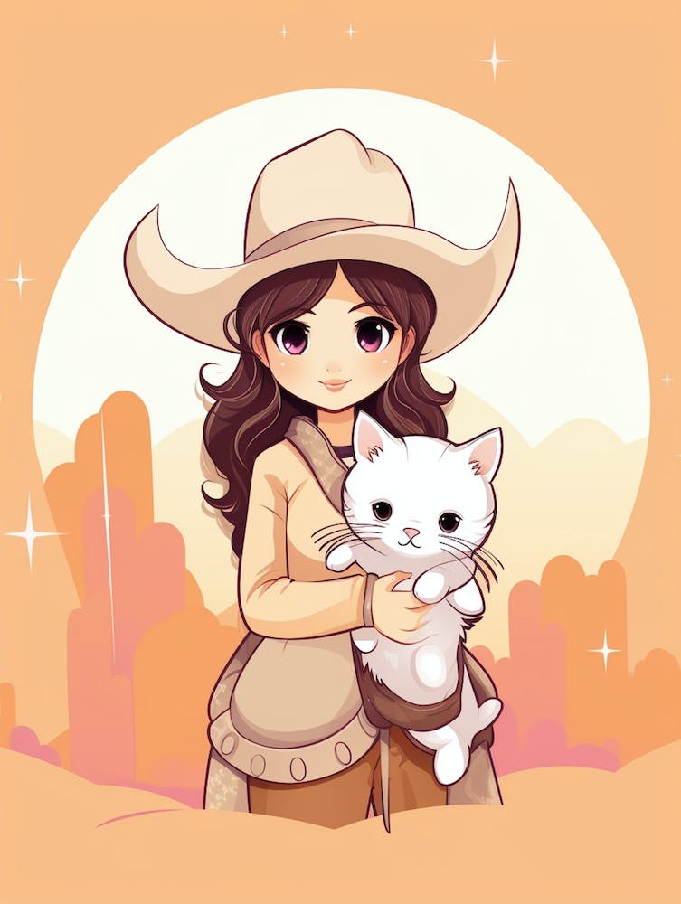 Cute Cowgirl With Cat 3
