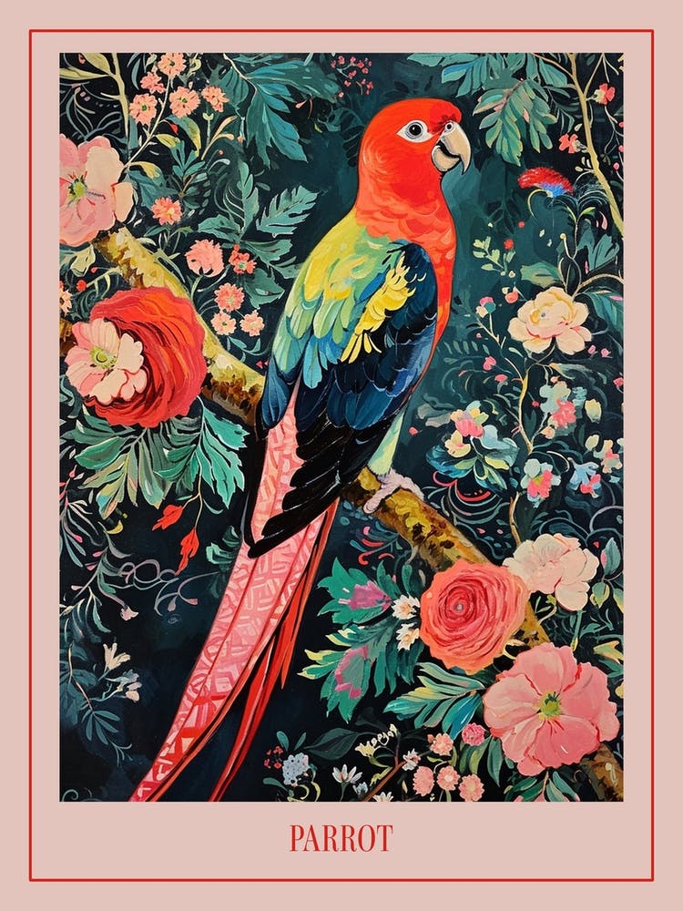 Floral Animal Painting Parrot 2 Poster