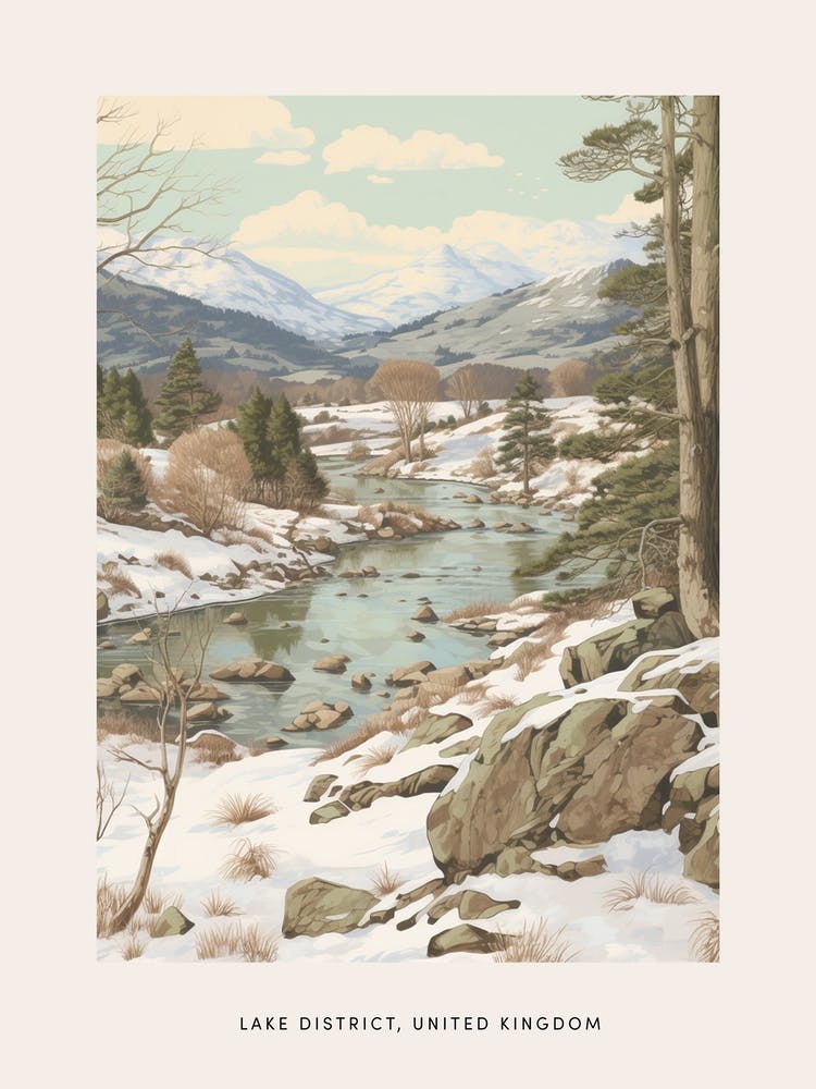 Vintage Winter Poster Lake District United Kingdom 2
