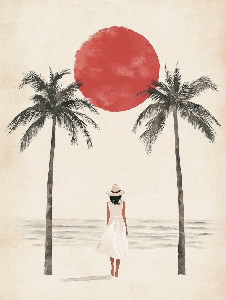 Woman Walking Down The Beach