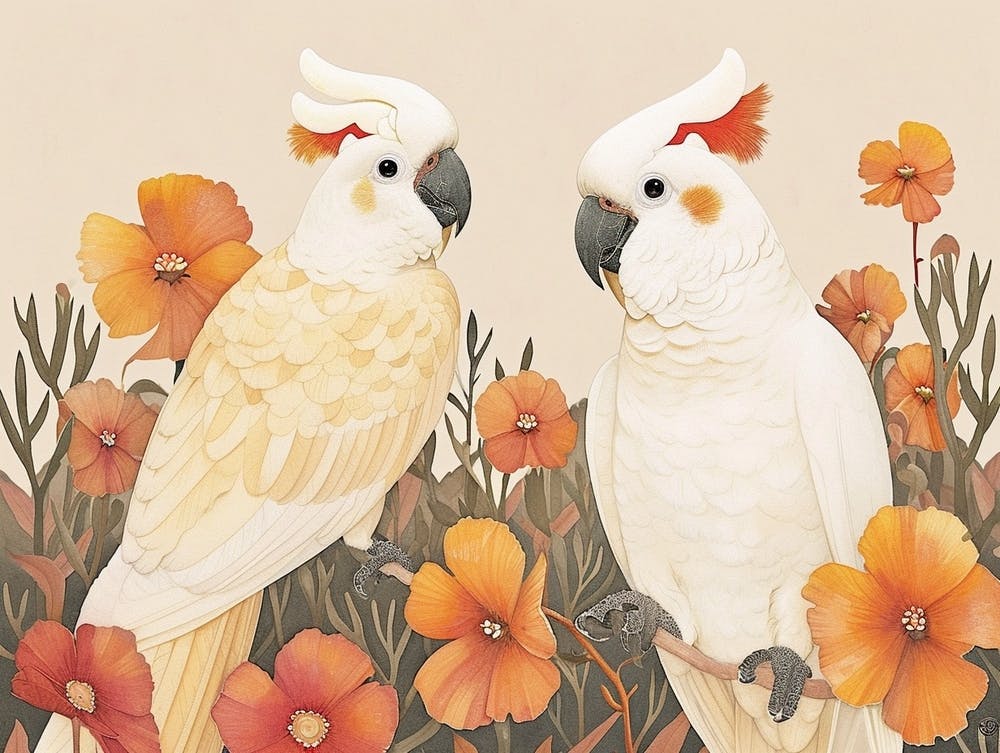 Floral Animal Illustration Cockatoo 4