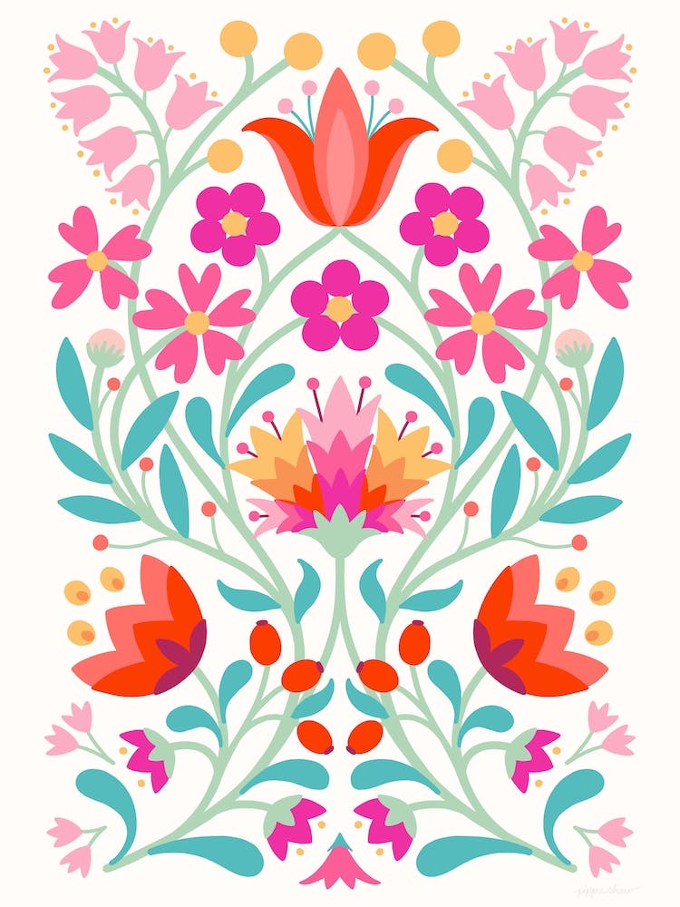 Folk Flowers Fuchsia