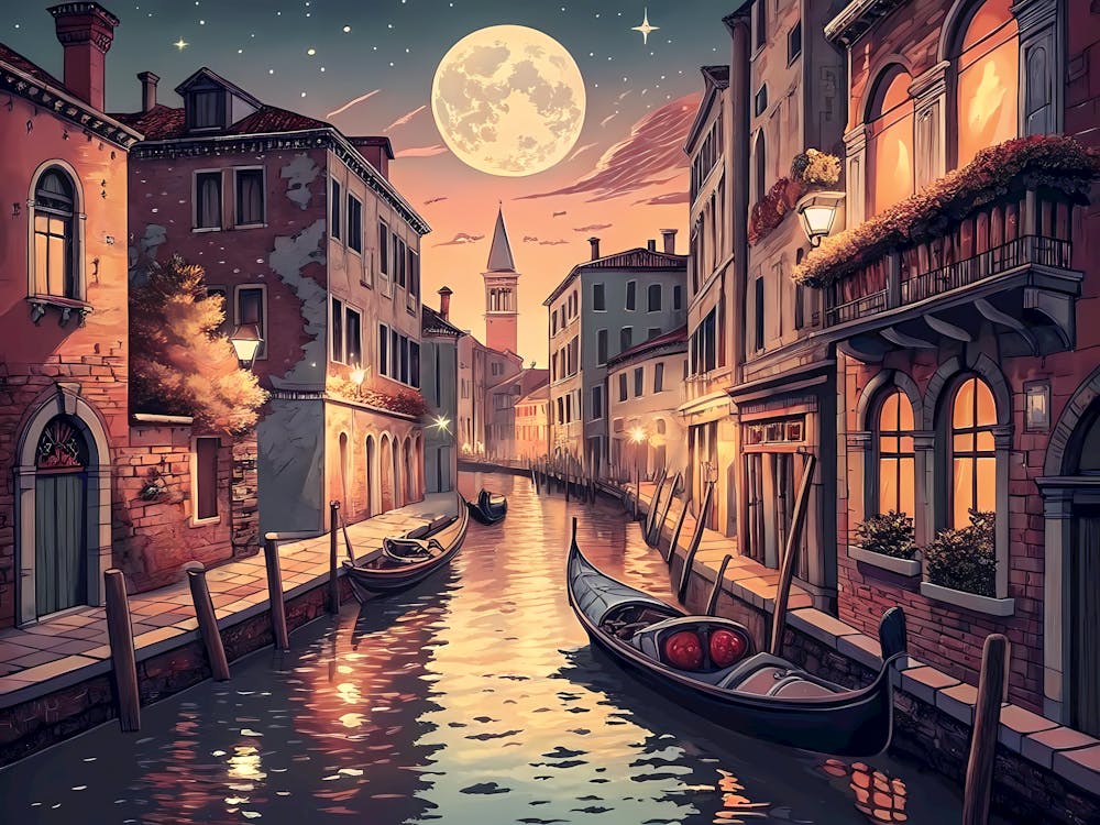 Retro Vintage Style A Depiction Of A Venetian Cana