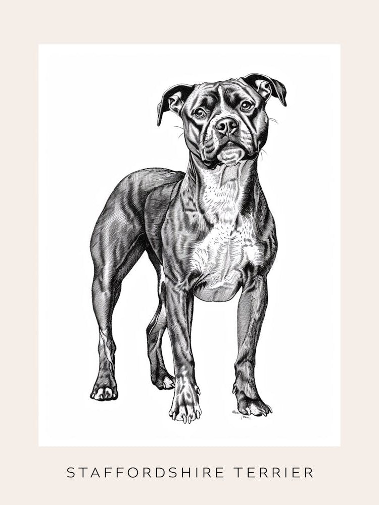 Staffordshire Terrier Line Sketch 1 Poster