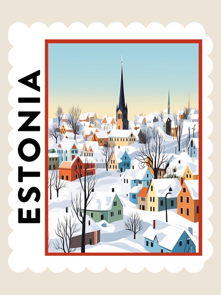 Retro Winter Stamp Poster Tallinn Estonia 1