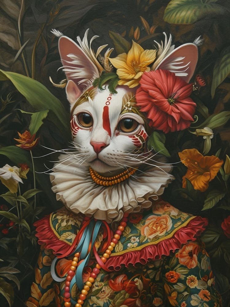 Cat In Medieval Floral Clothing