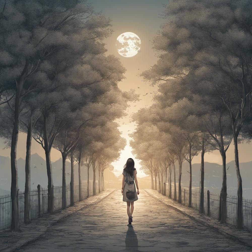 248298 A Girl Walk In A Long Street , Full Tree And The E Xl 1024 V1 0
